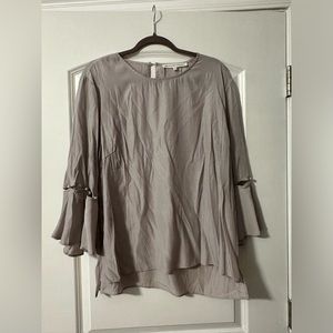 NWOT light grey blouse with faux pearl details on sleeve